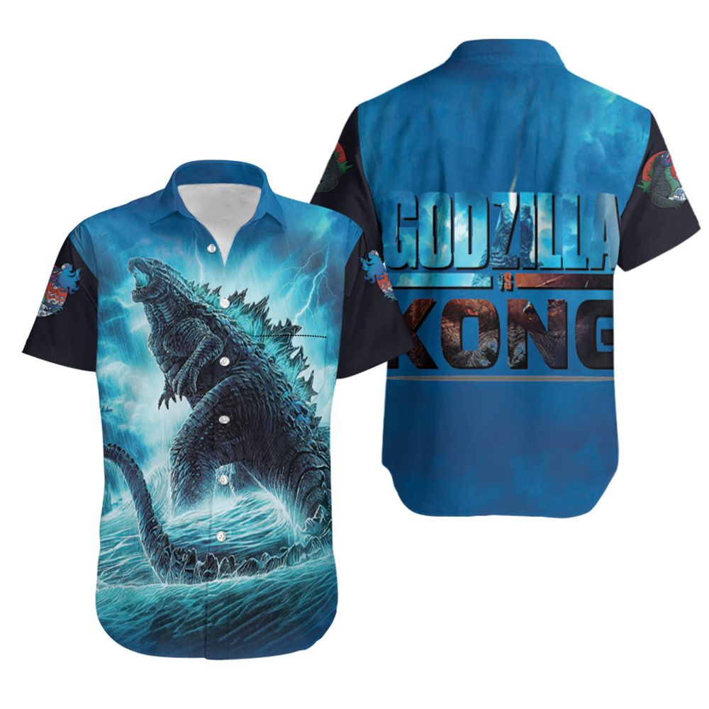 Godzilla Showing Up The Power In The Ocean Godzilla vs Kong Hawaiian Shirt