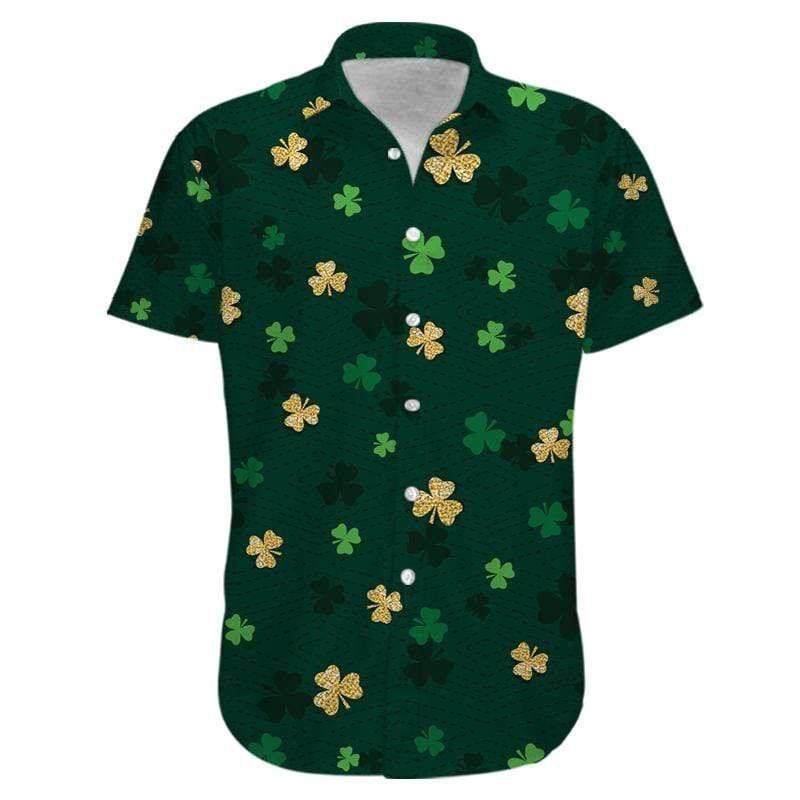 Gold And Green Shamrock Saint Patrick’s Day Hawaiian Aloha Shirts #090321h