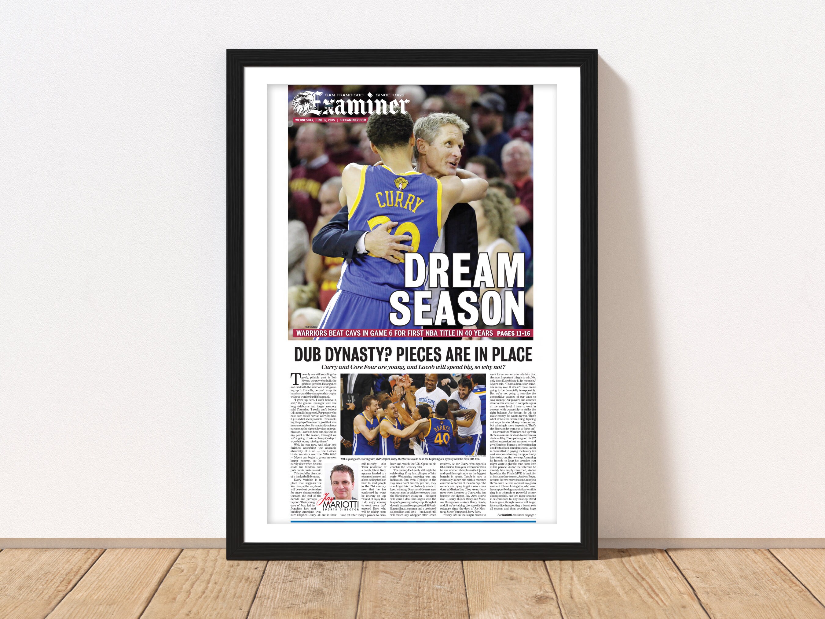 Golden State Warriors 2015 NBA Championship Front Page Newspaper Framed