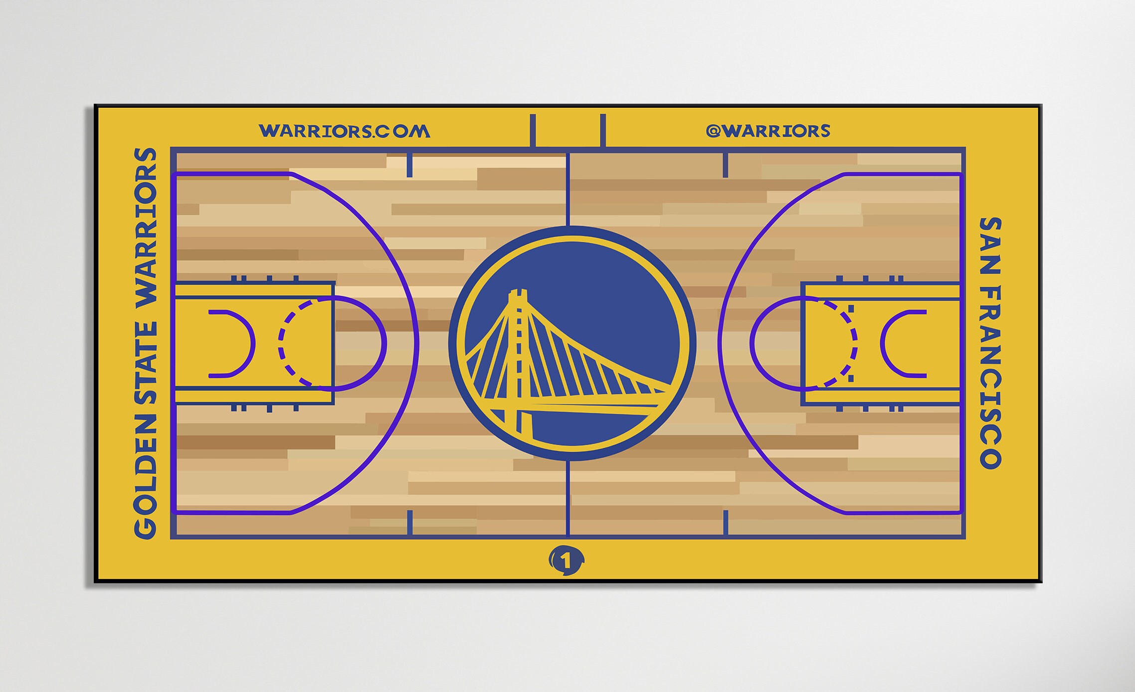Golden State Warriors Basketball Court Aluminum Plate Print 24x12