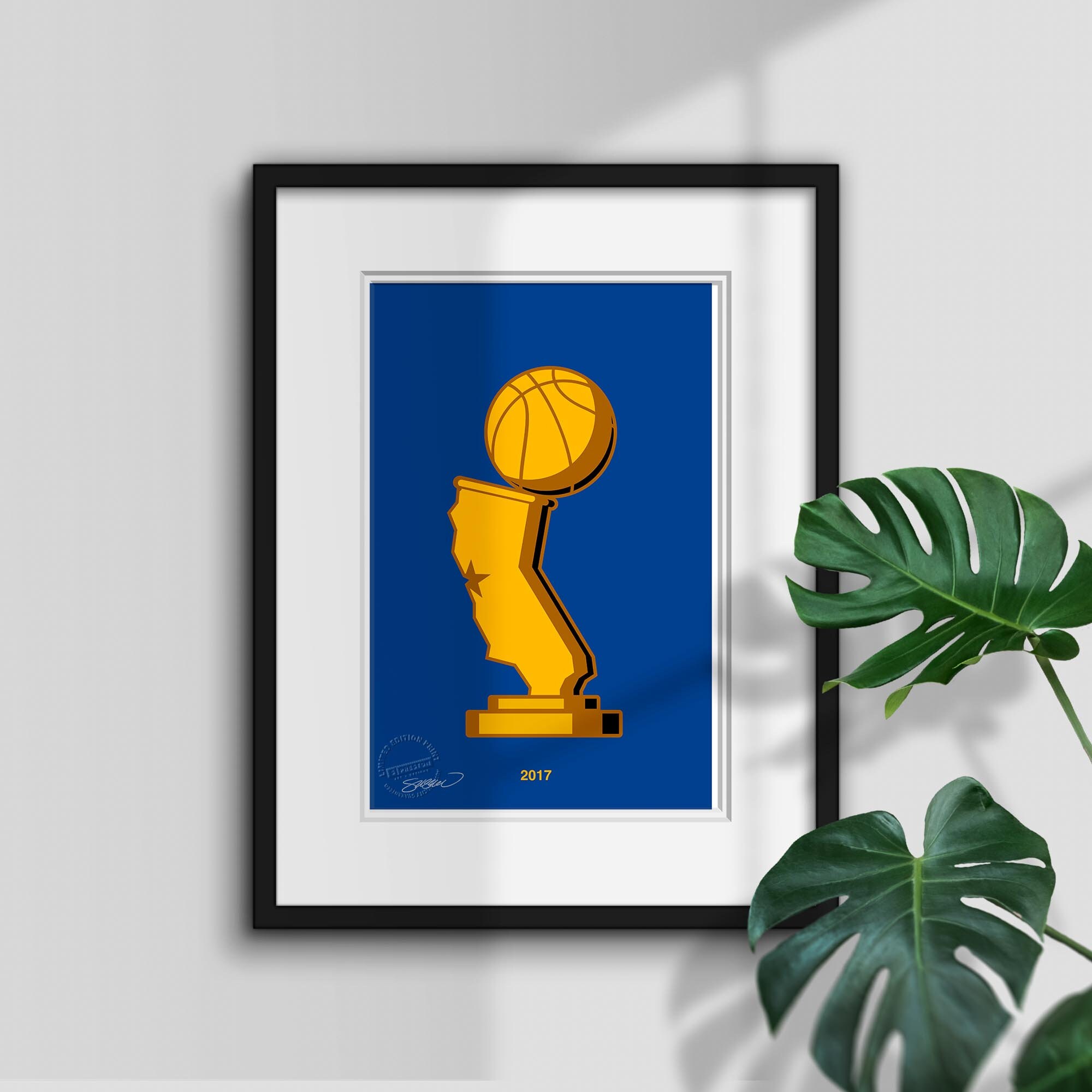 Golden State Warriors Minimalist NBA World Champions 2017 - NBA Licensed Limited Edition Art Poster Print Wall Decor by S Preston