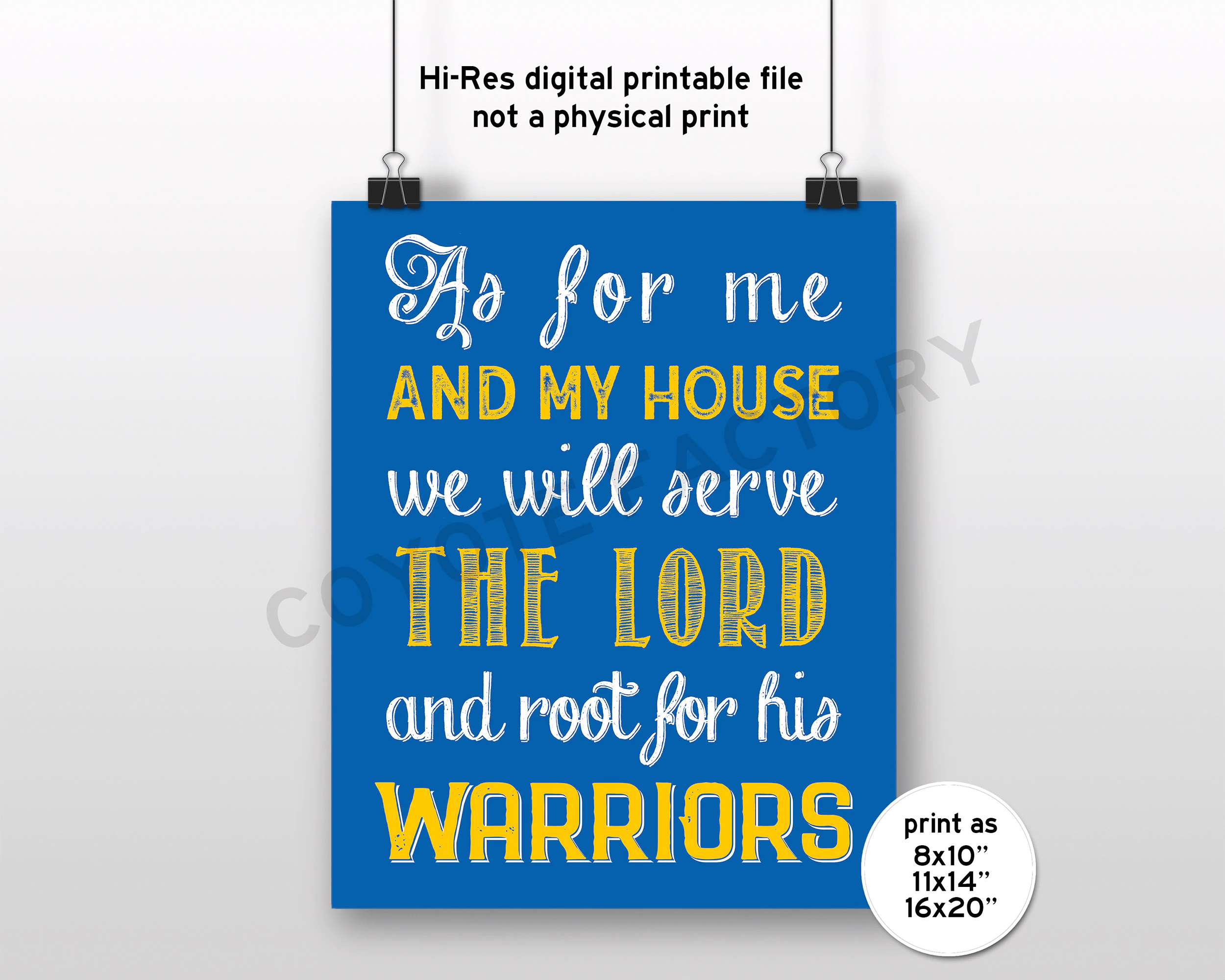 Golden State Warriors Printable Sign As For Me And My House, Instant Download Serve The Lord Digital File