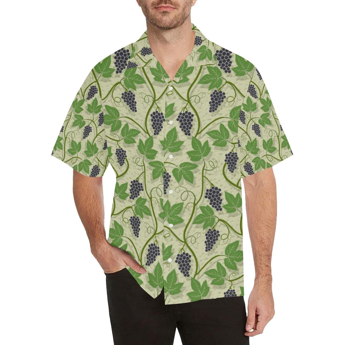 Grape Leaves Pattern Men’s All Over Print Hawaiian Shirt