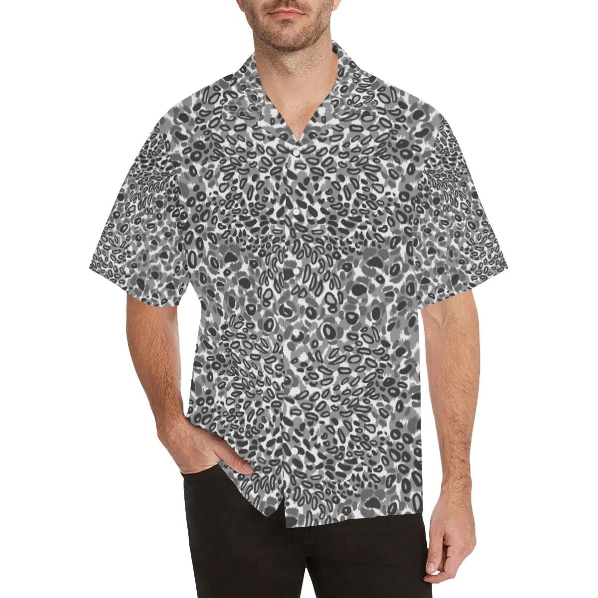 Gray Leopard Texture Pattern Men’s All Over Print Hawaiian Shirt