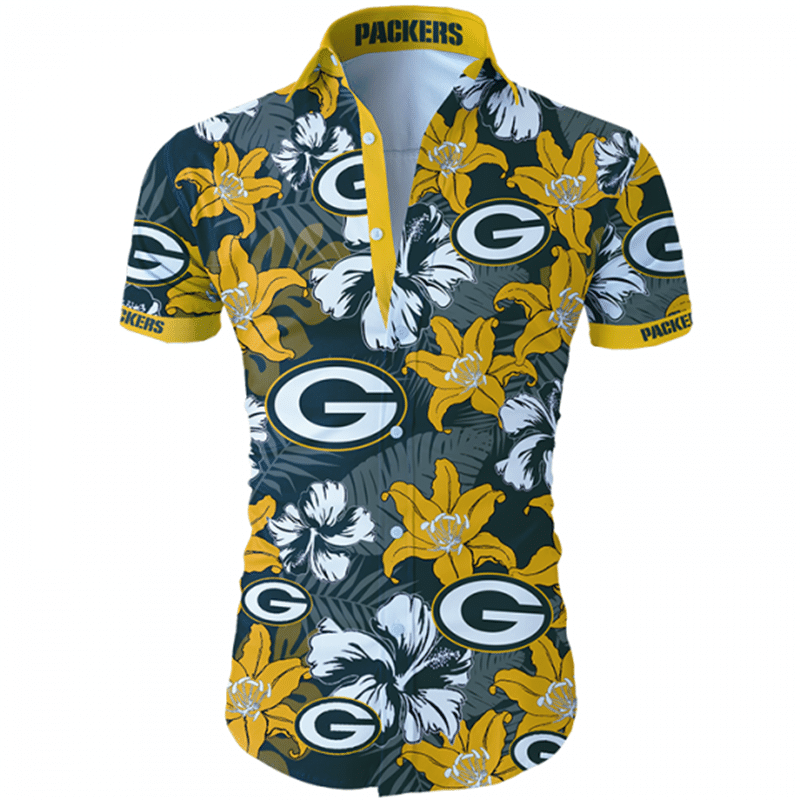 Green Bay Packers Hawaiian Shirt Tropical Flower Short Sleeve Slim Fit Body
