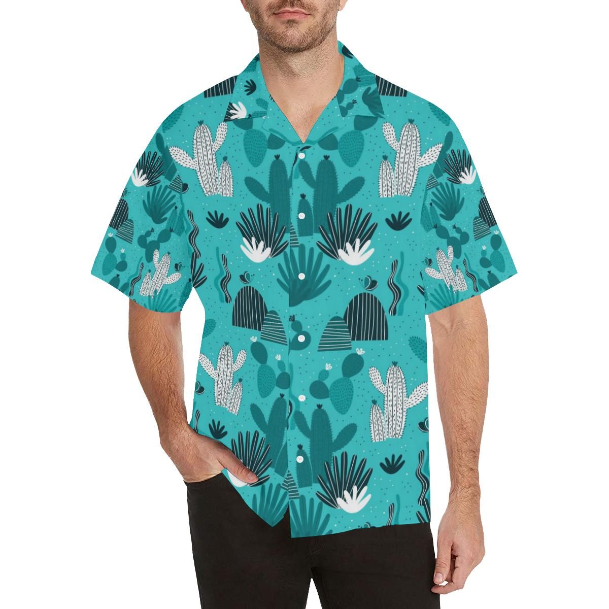 Green Cactus Pattern Men’s All Over Print Hawaiian Shirt