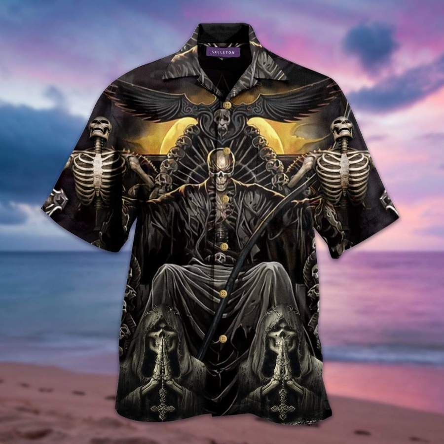 Grim Reaper Dark Skull Unisex Hawaiian Aloha Shirts #hl