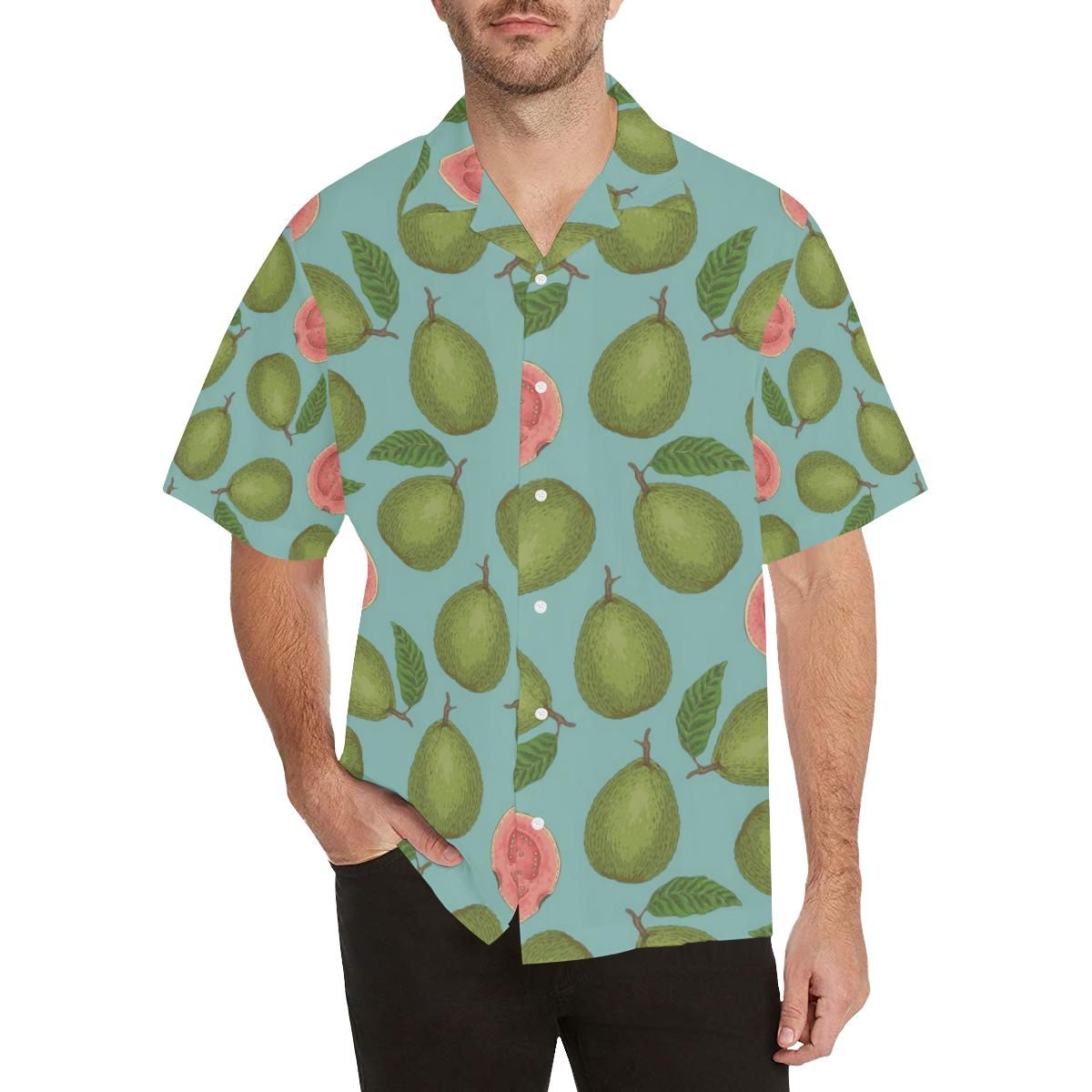 Guava Pattern Green Background Men’s All Over Print Hawaiian Shirt