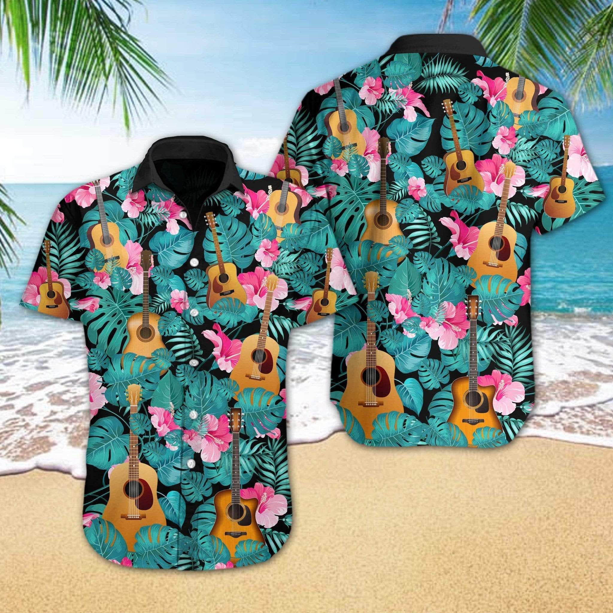 Guitar Hibiscus Tropical Full Printing Hawaiian Shirts #HL