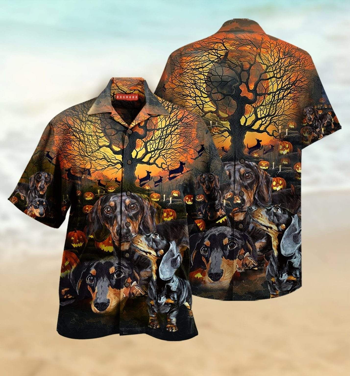 Halloween Dachshund Dog Hawaiian Aloha Shirts #v
