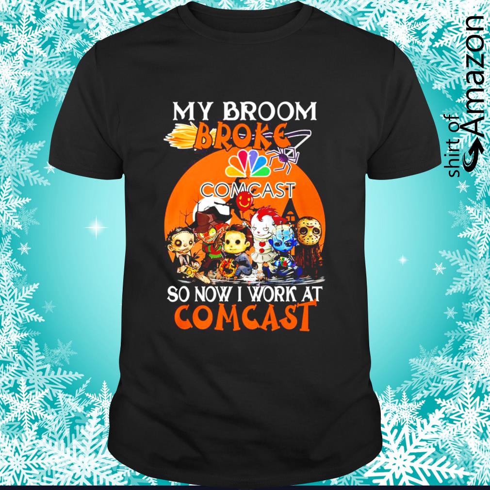Halloween horror characters chibi my broom broke so now I work at Comcast shirt