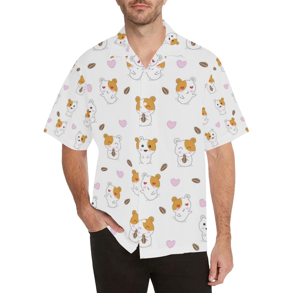 Hamster Seed Heart Pattern Men’s All Over Print Hawaiian Shirt