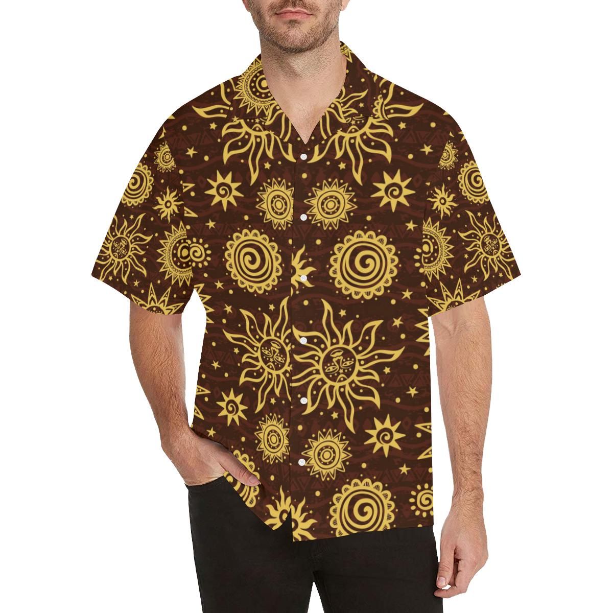 Hand Drawn Sun Pattern Men’s All Over Print Hawaiian Shirt