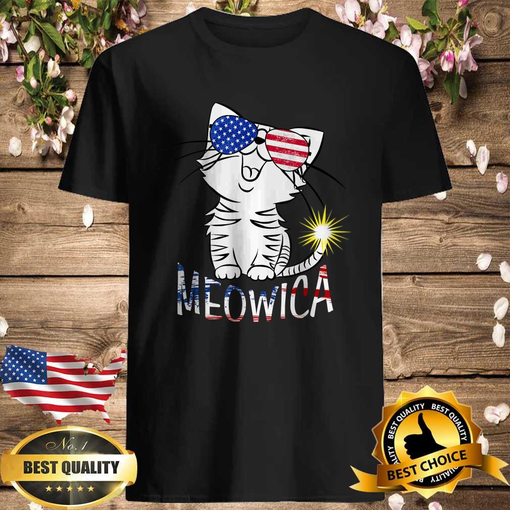 Happy 4th of July Meowica American Patriotic Flag Cat T-Shirt