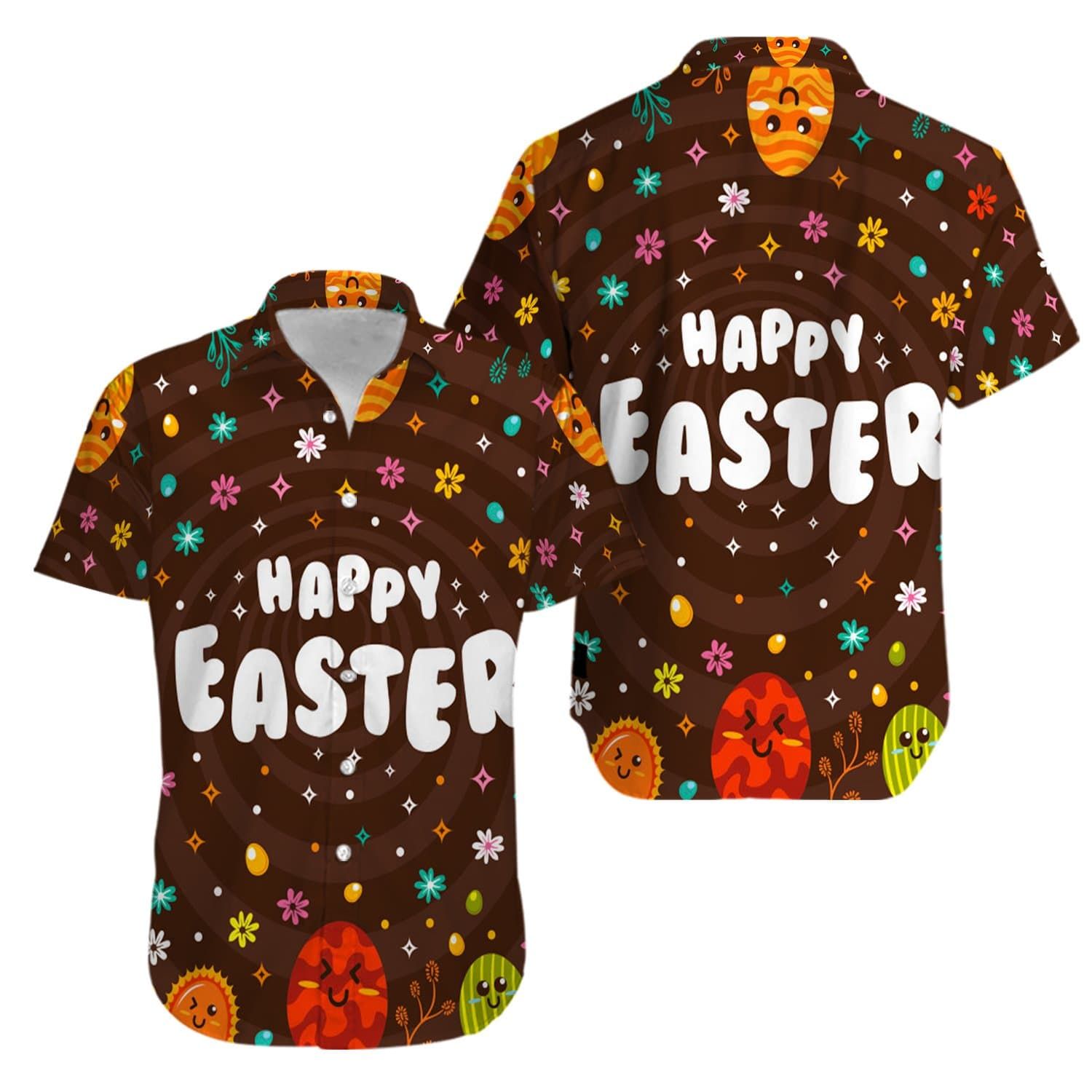 Happy Easter Day Pattern brown Hawaiian Aloha Shirts #V