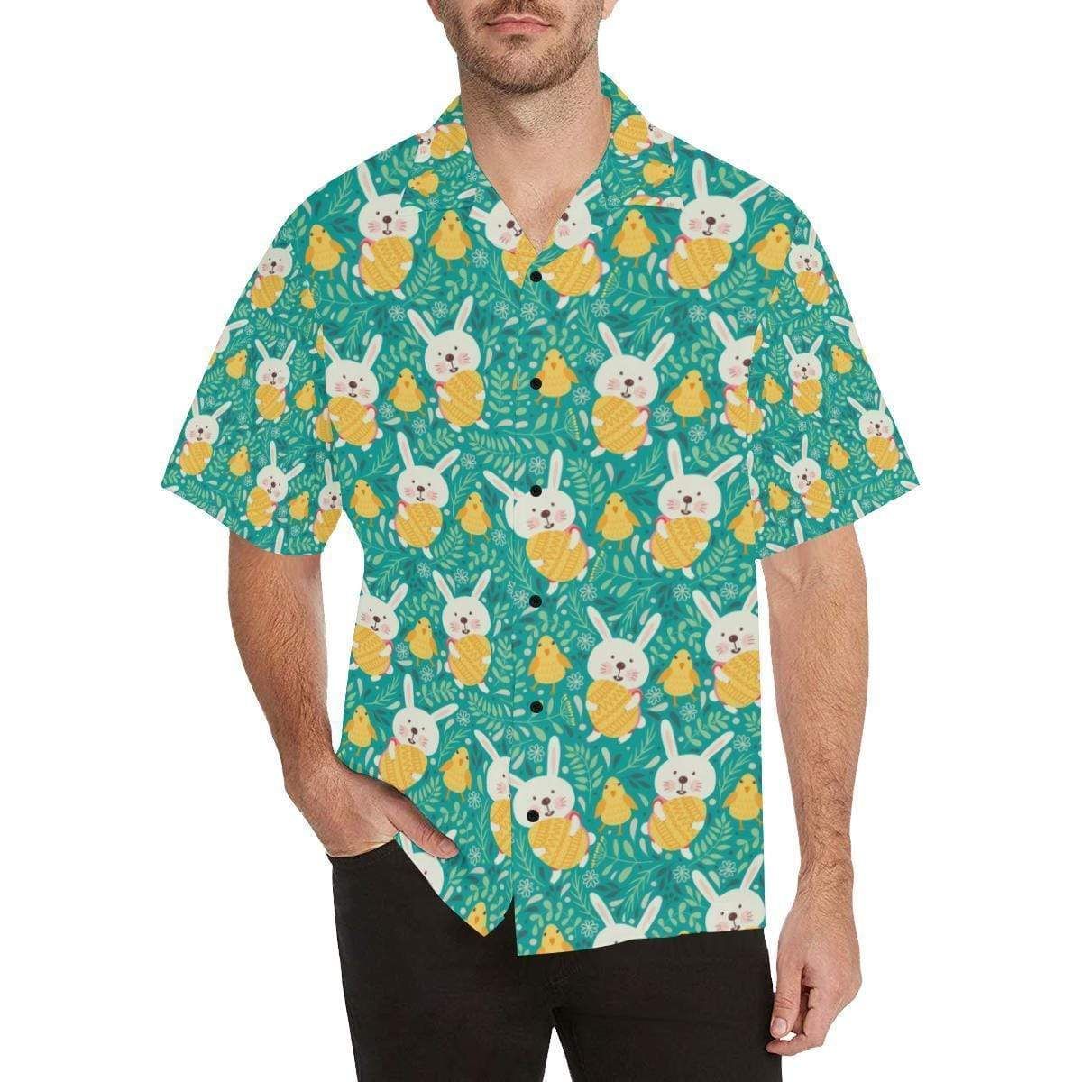 Happy Easter Vintage Pattern Turquoise Hawaiian Aloha Shirts #h
