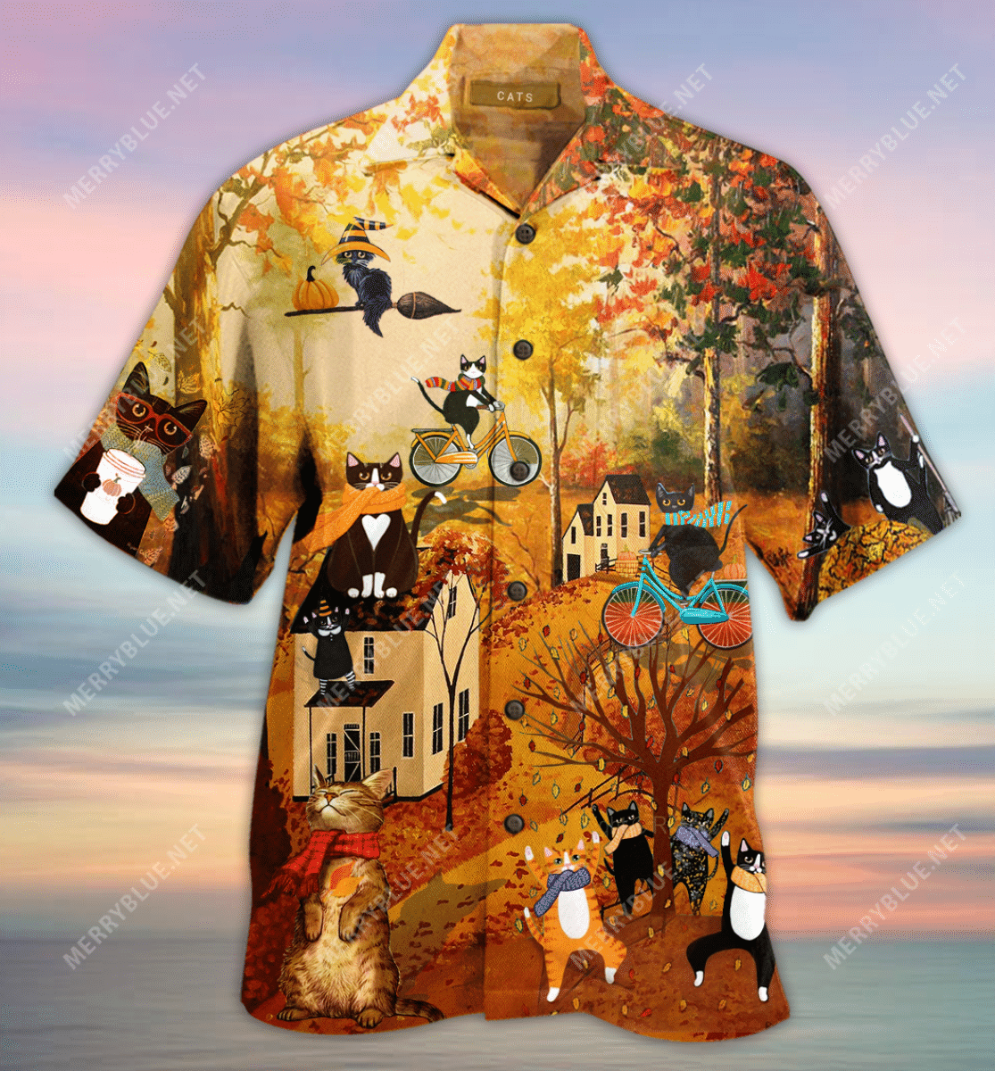 Happy Fall Y’all Cats Unisex Hawaiian Shirt