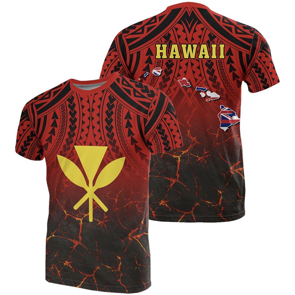 Hawaii Kanaka Map T-shirt – Polynesian Hawaiian Eruption Style – Ah -j6