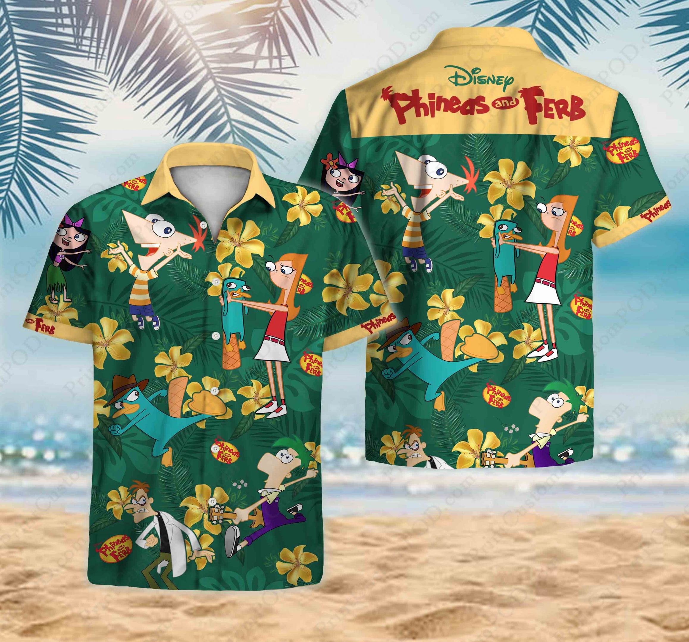 HAWAII SHIRT Adu Phineas Ferb Hawaii Short Sleeve Shirt yr-ZX11224 