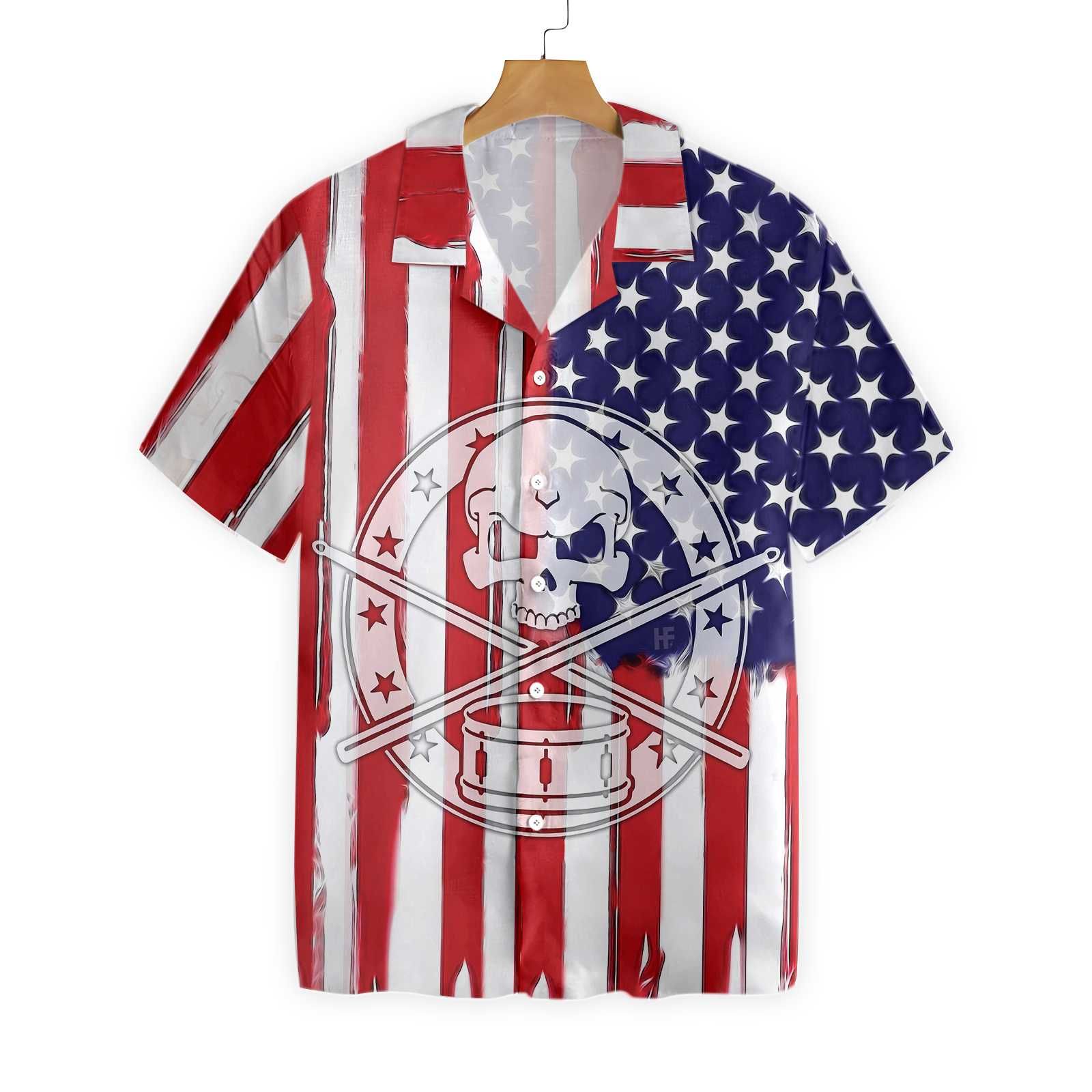 Hawaii Shirt Drummer Skull Flag -ZH5716 
