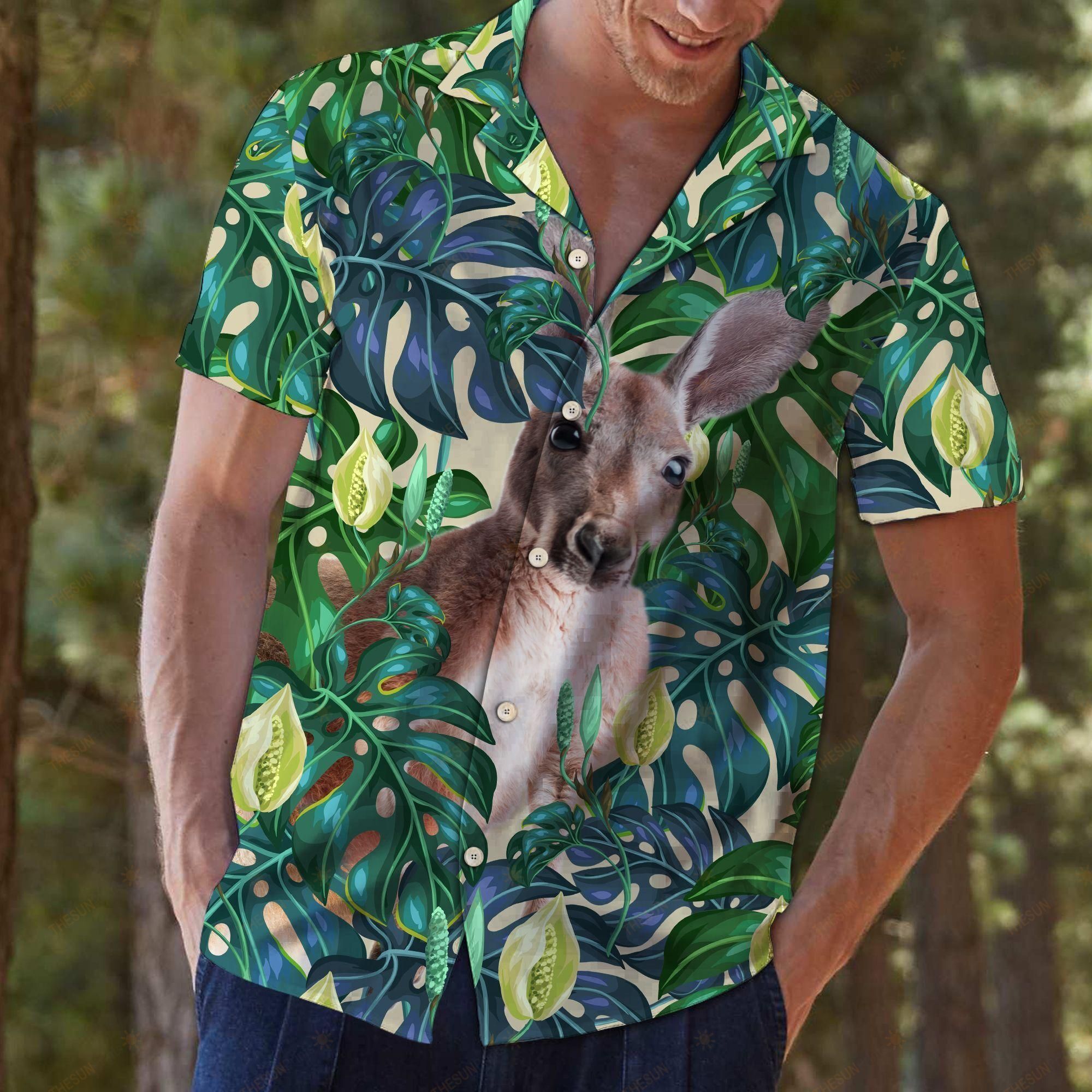 HAWAII SHIRT Kangaroo Tropical Leaves -ZX6440 