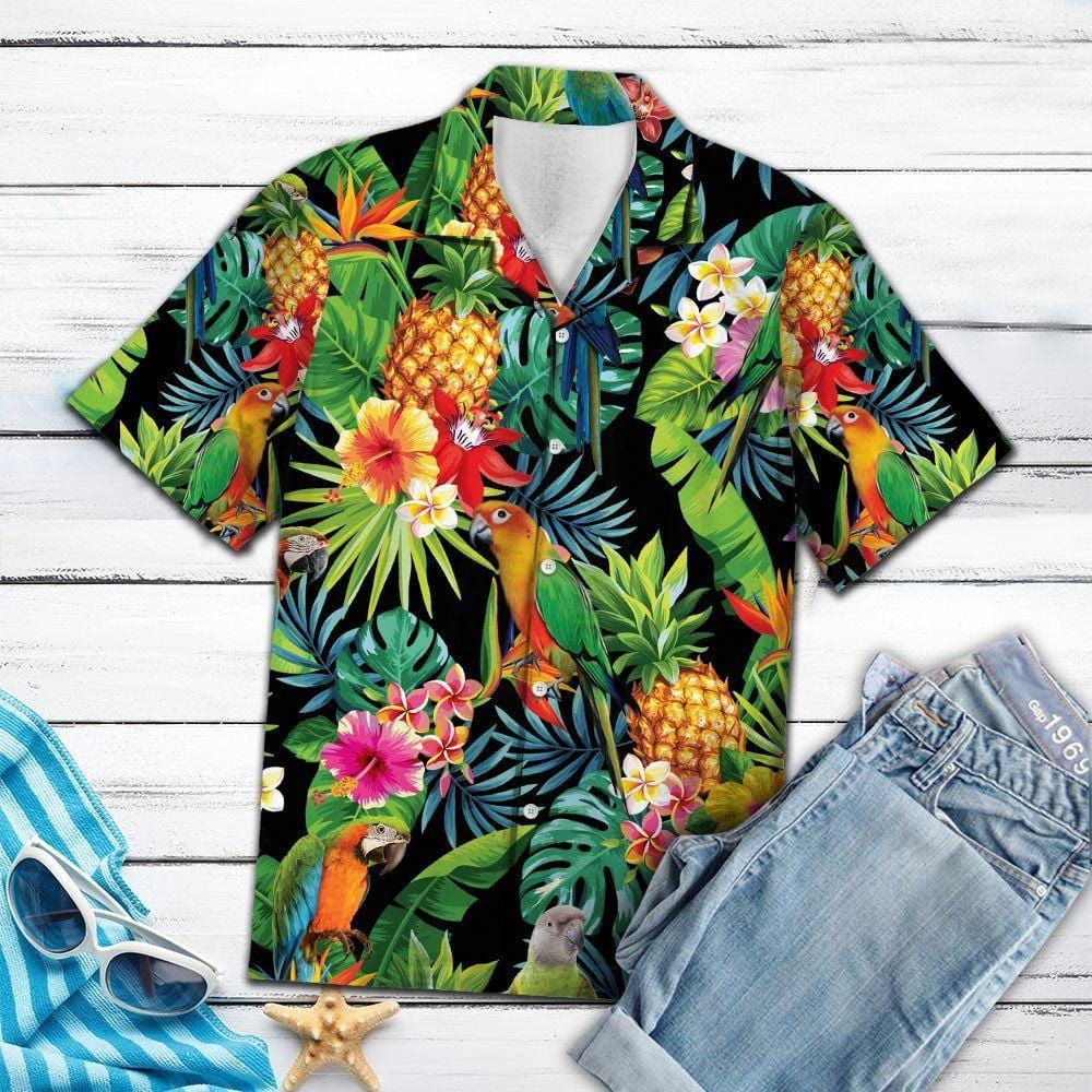 HAWAII SHIRT Parrot Pineapple Tropical -ZX09450 