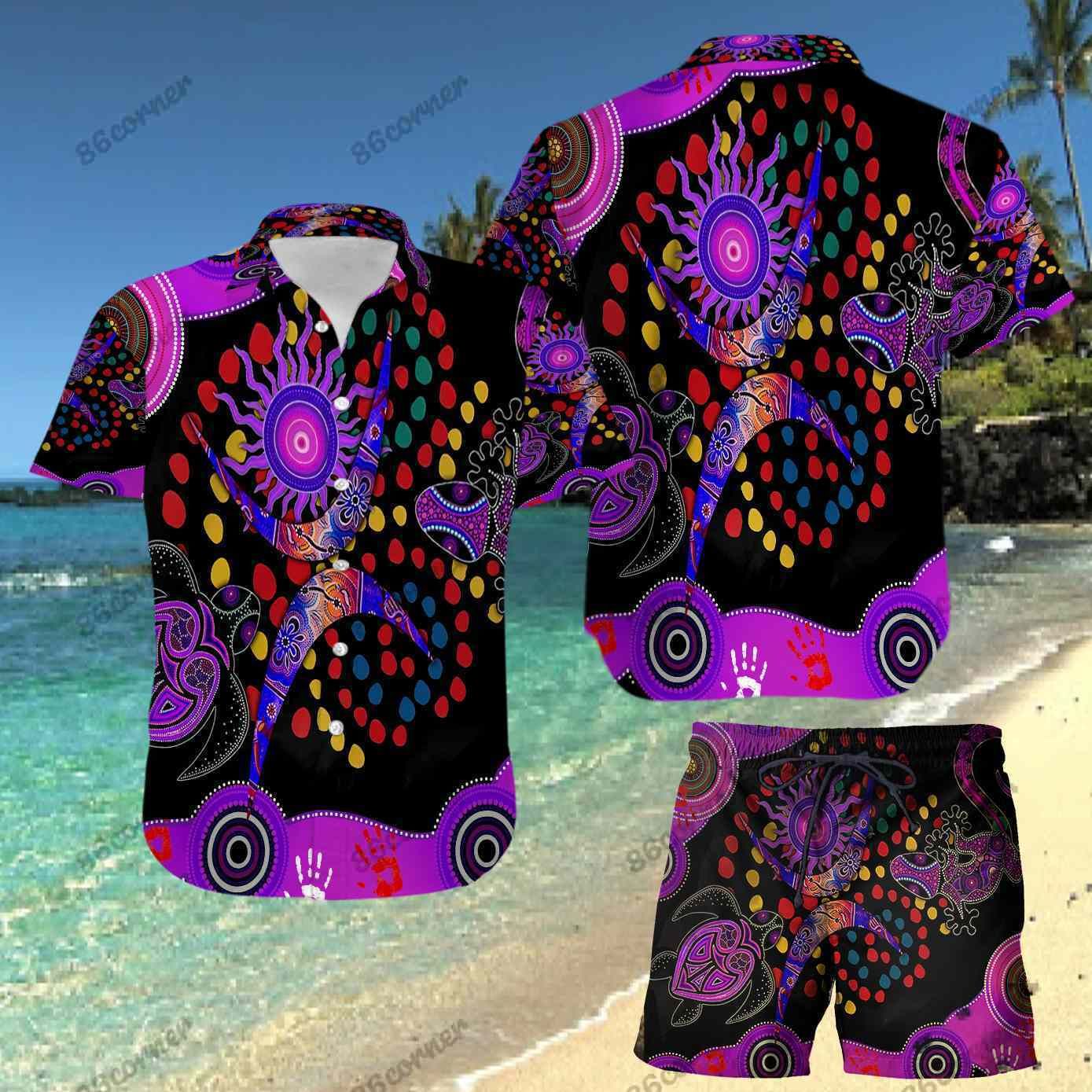 Hawaii Shirt & Short Set Turtle Purple 