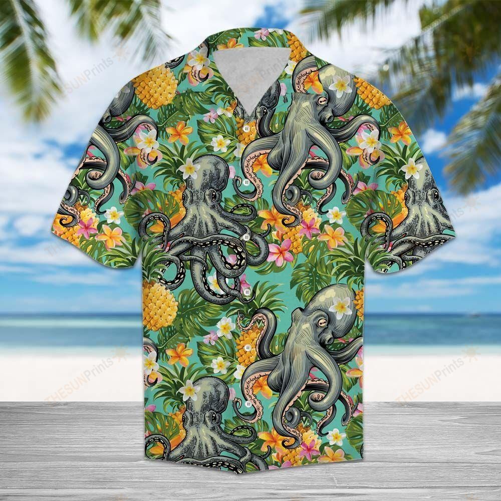 HAWAII SHIRT Tropical Pineapple Octopus -ZX6318 