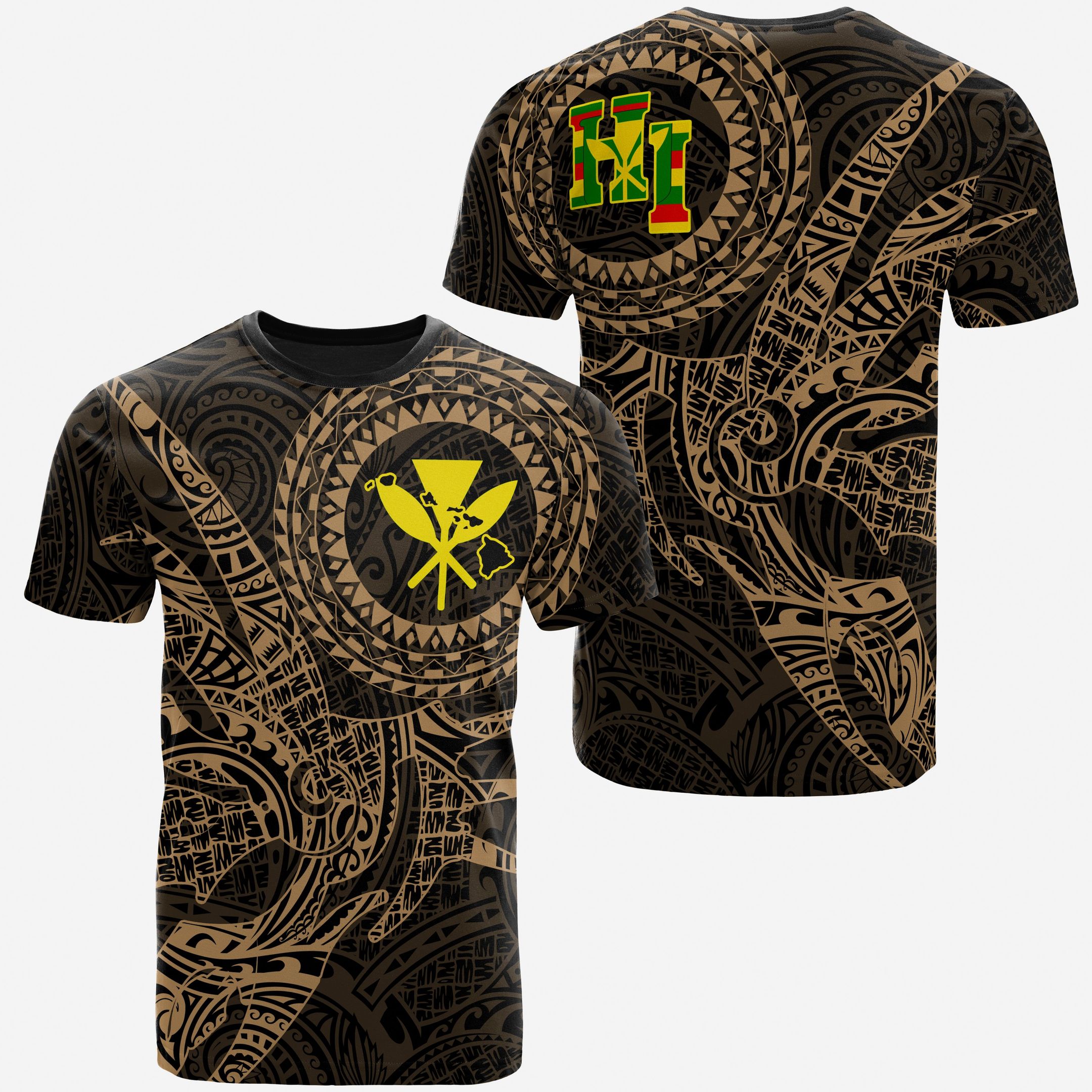Hawaii T-shirt Polynesian Kanaka Map Hawaiian T-shirt – Tt Style -gold – Ah – J3