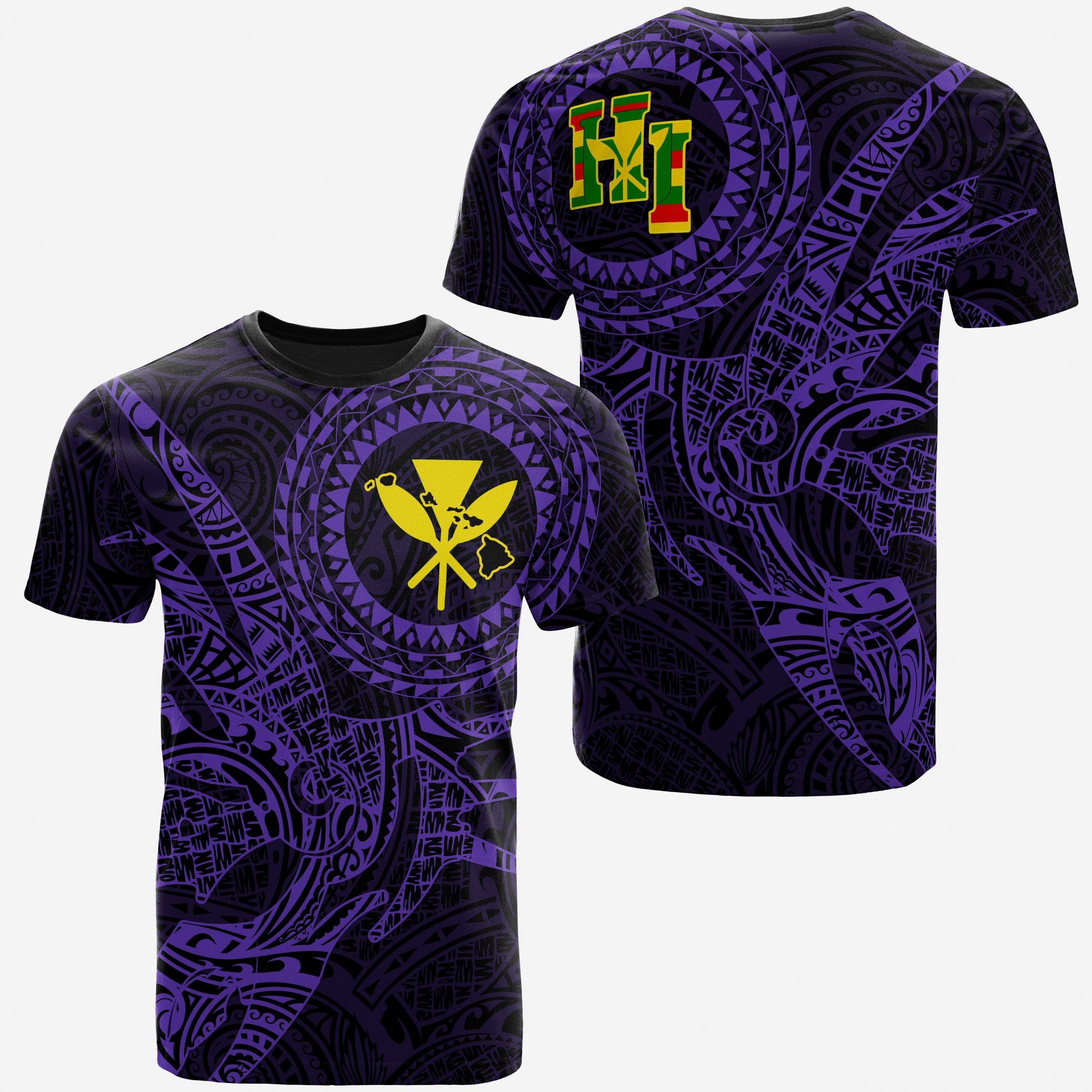 Hawaii T-shirt Polynesian Kanaka Map Hawaiian T-shirt – Tt Style -purple – Ah – J3