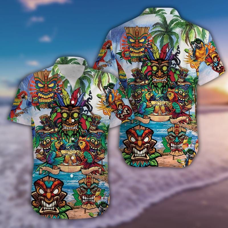 Hawaiian Aloha Shirts Aloha Tiki On The Beach #280421H