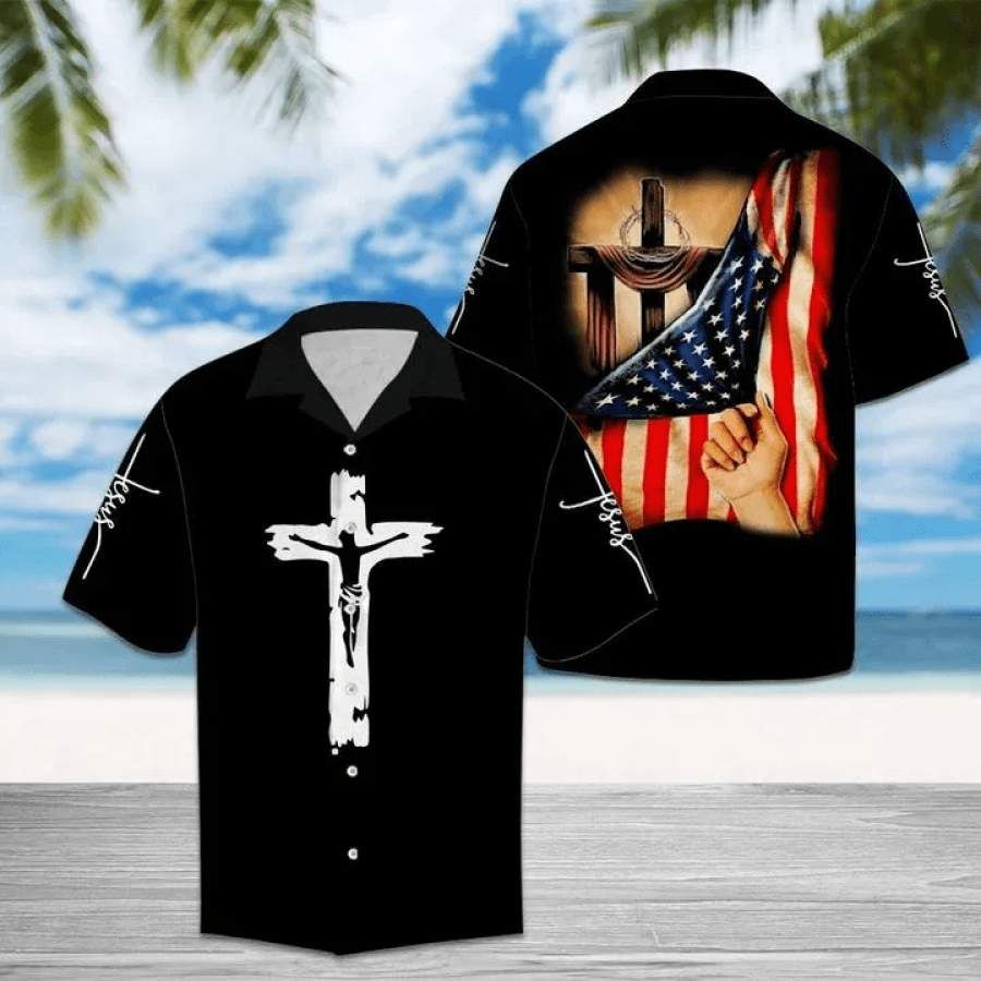 Hawaiian Aloha Shirts Amazing Christian Flag