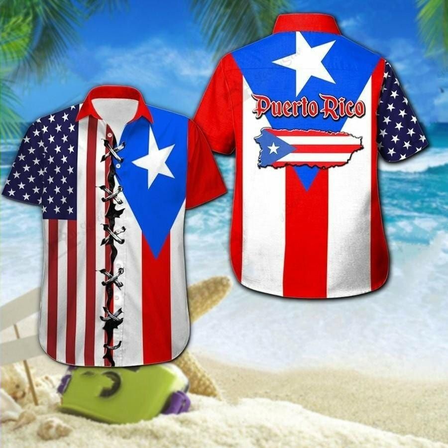Hawaiian Aloha Shirts America Puerto Rico Flag