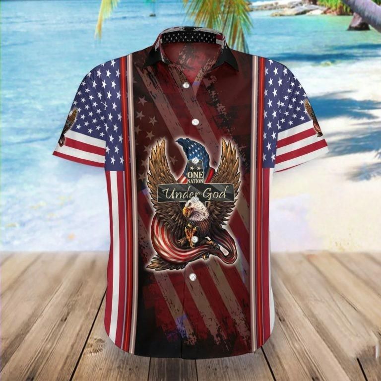Hawaiian Aloha Shirts American Eagle One Nation Under God