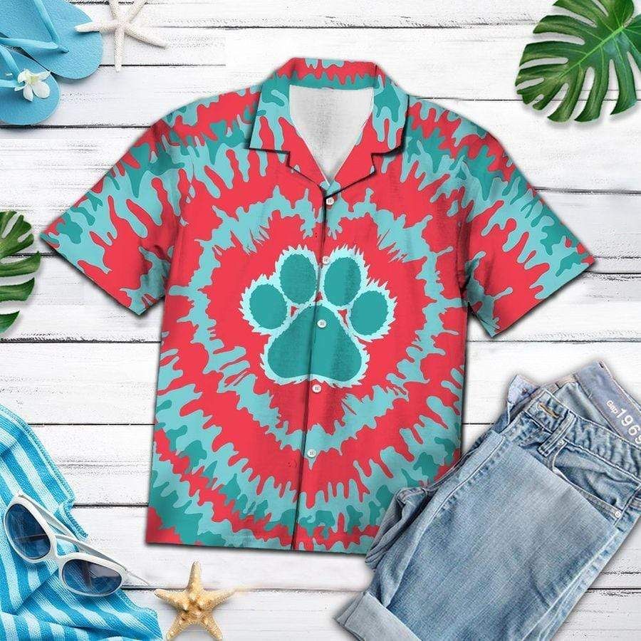 Hawaiian Aloha Shirts Awesome Paw Tie Dye