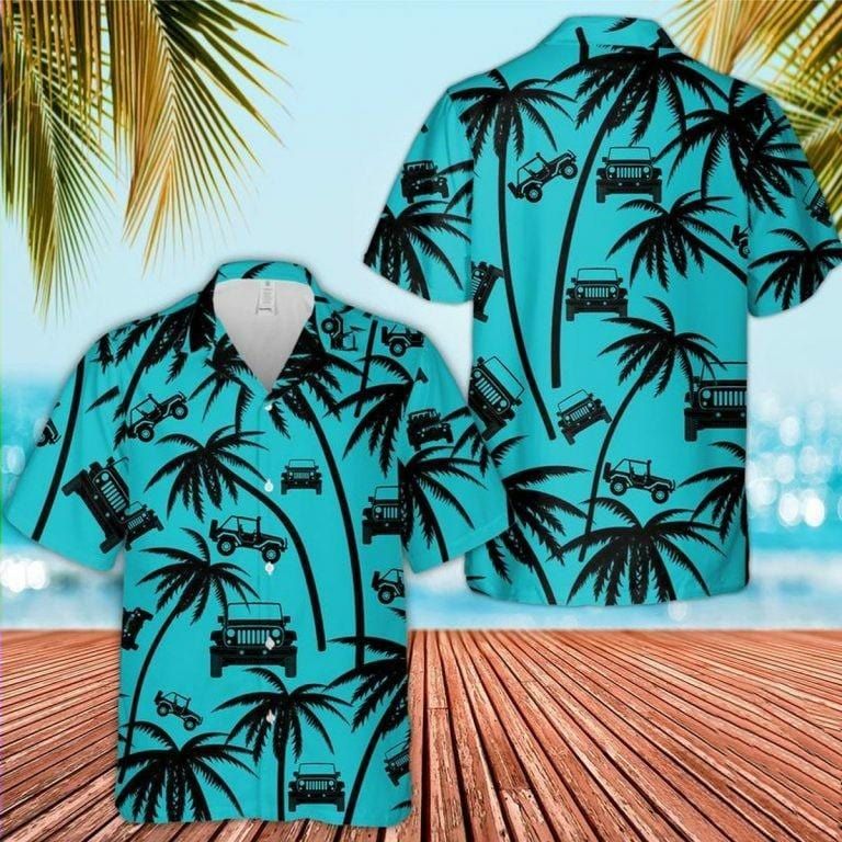 Hawaiian Aloha Shirts - Beach Shorts Jeep Palm Tree Seamless