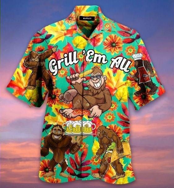 Hawaiian Aloha Shirts Bigfoot Grill Em All