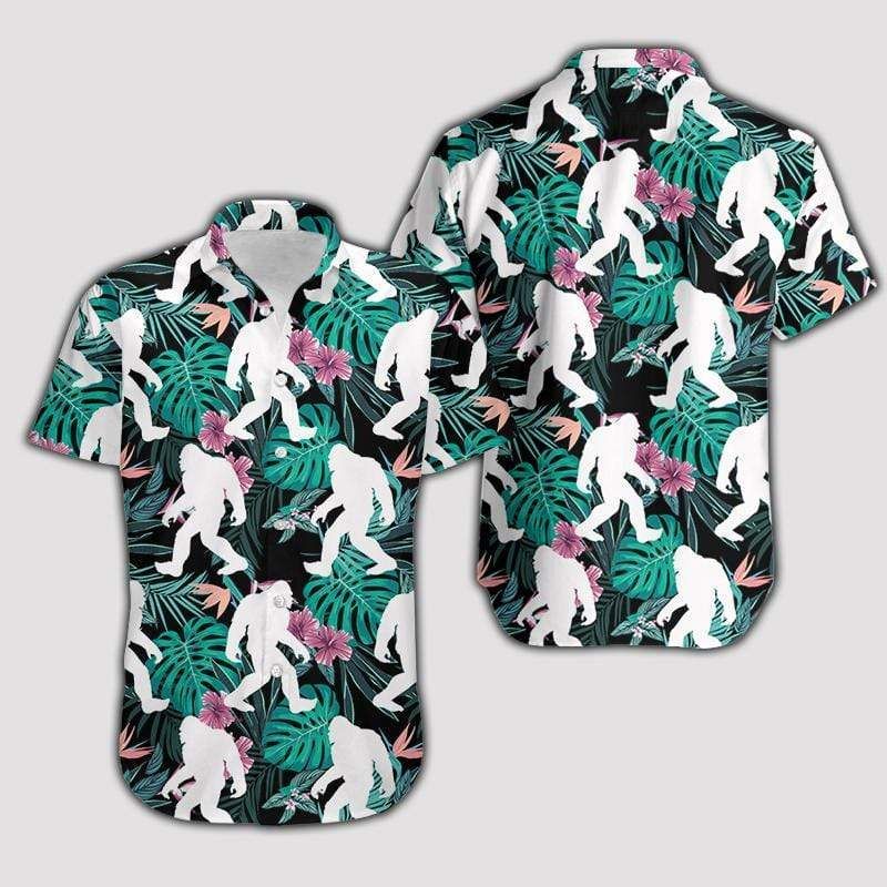 Hawaiian Aloha Shirts Bigfoot Sasquatch #v