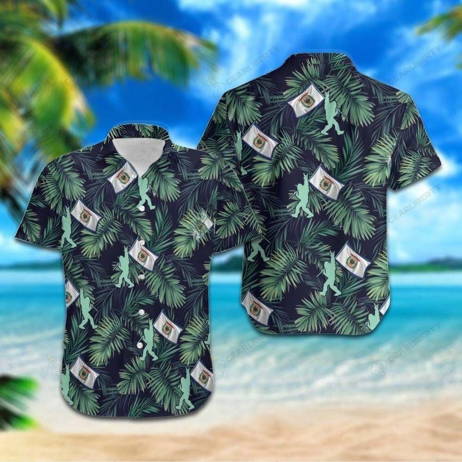 Hawaiian Aloha Shirts Bigfoot With Virginia Flag