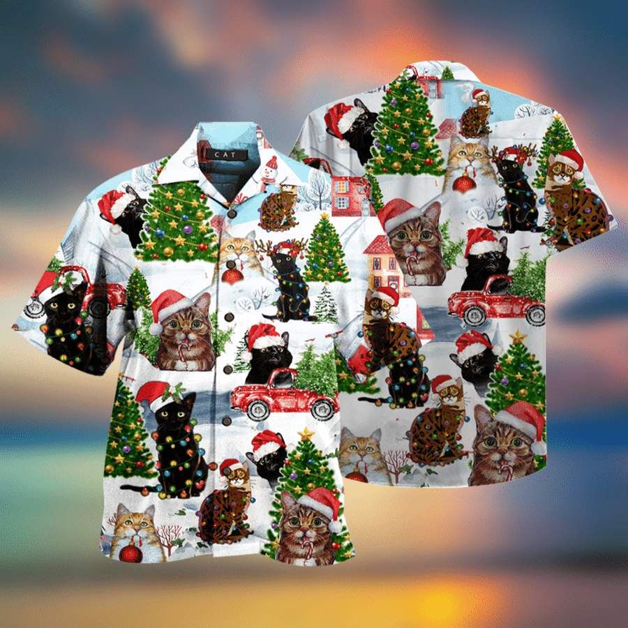 Hawaiian Aloha Shirts Christmas Cat