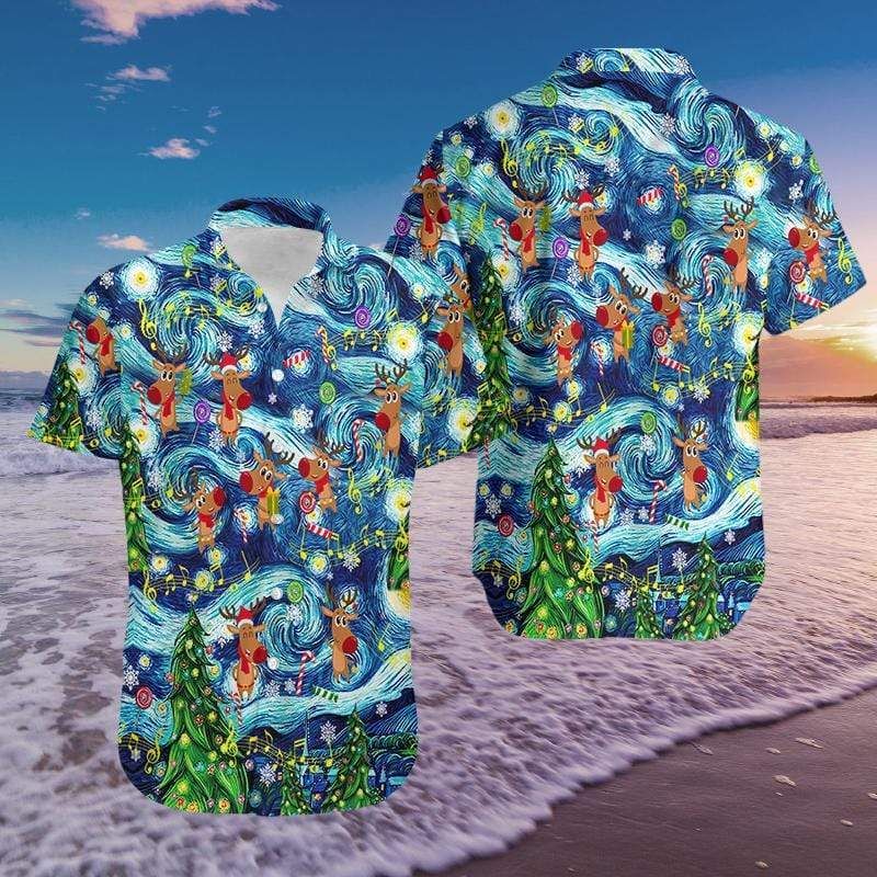 Hawaiian Aloha Shirts Christmas Dancing Reindeers #712dh