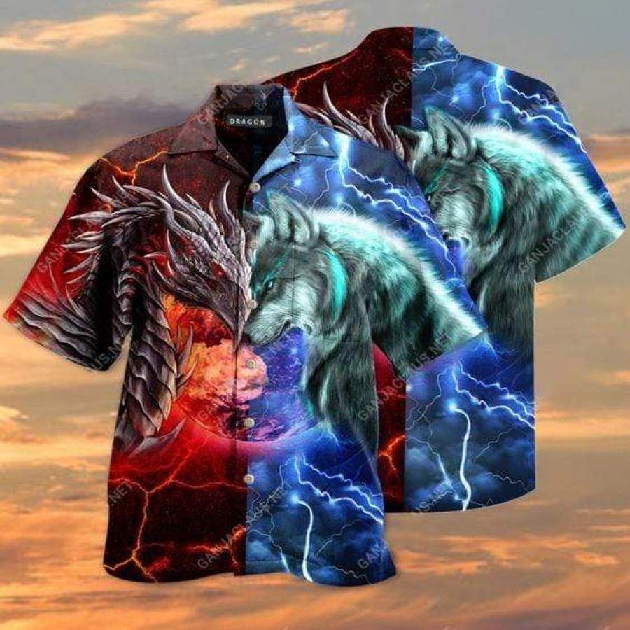 Hawaiian Aloha Shirts Dragon And Wolf