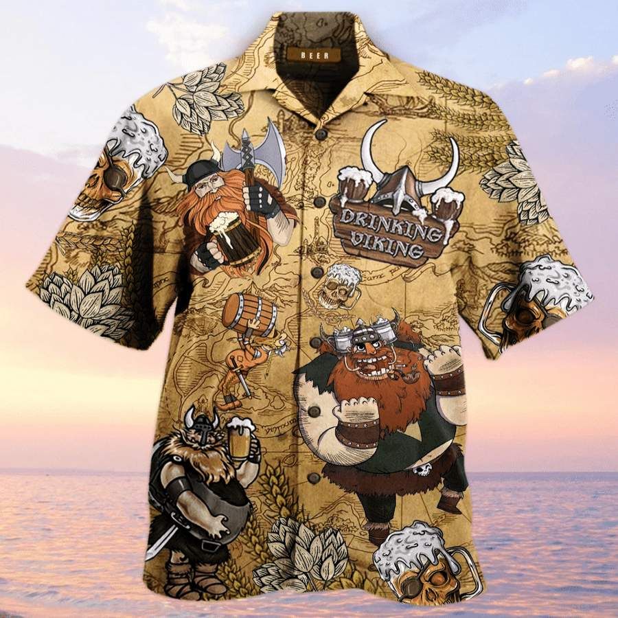 Hawaiian Aloha Shirts Drinking Beer Viking