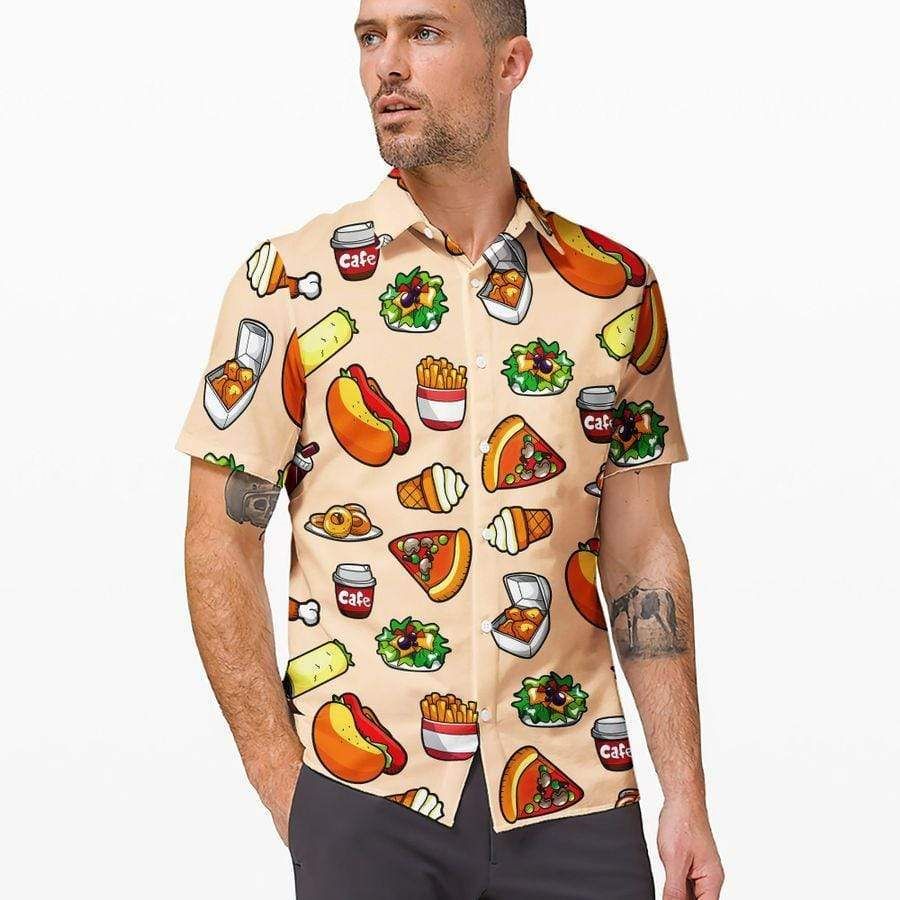 Hawaiian Aloha Shirts Food Hamburger Pizza Coffee