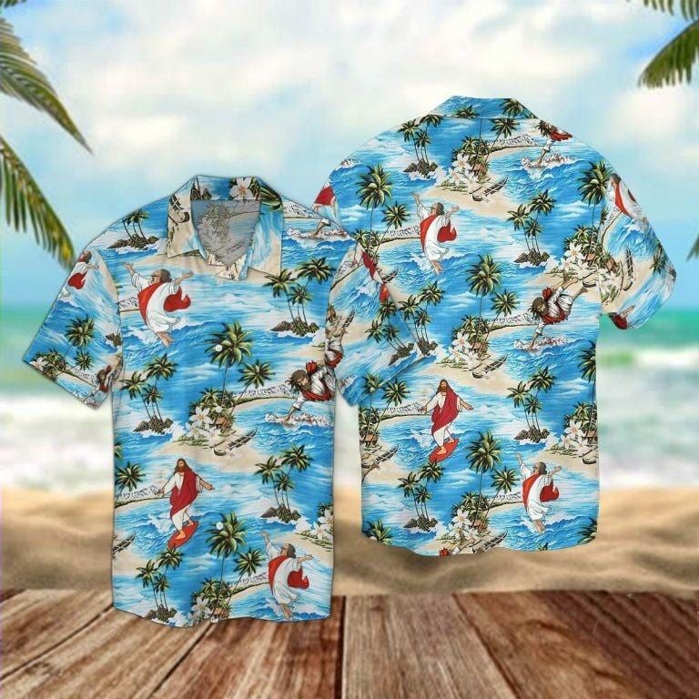 Hawaiian Aloha Shirts Funny Jesus Surfing