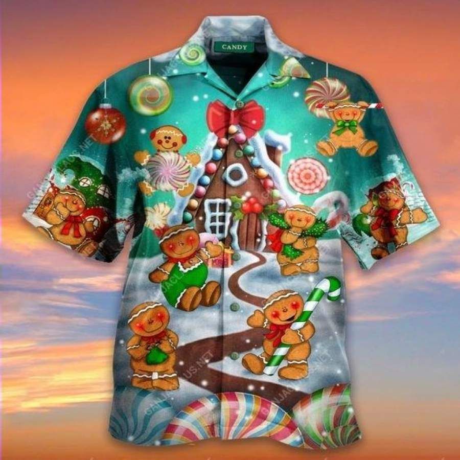 Hawaiian Aloha Shirts Gingerbread And Cane Christmas