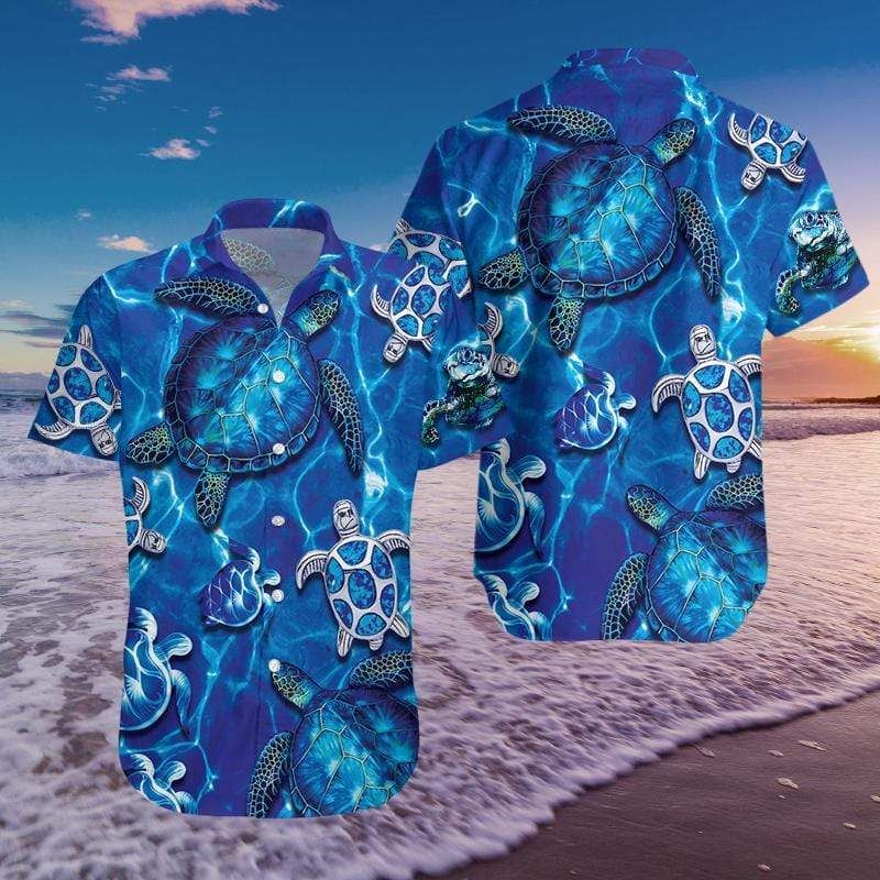 Hawaiian Aloha Shirts Go With The Flow Turtle #1801L