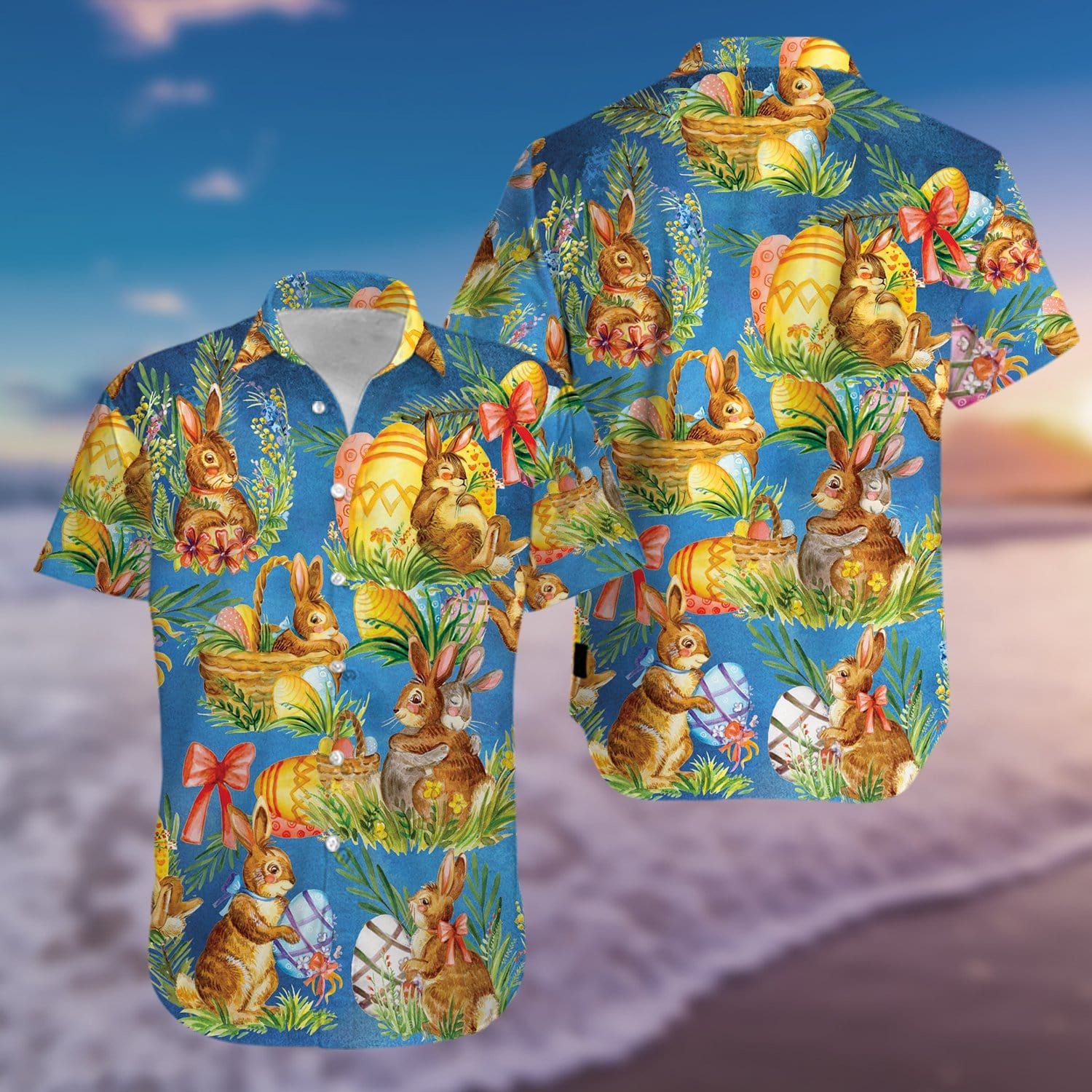 Hawaiian Aloha Shirts Happy Easter Day Bunny #2202KV