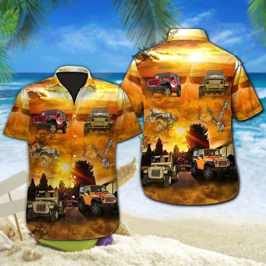 Hawaiian Aloha Shirts Jeeps In The Sunset