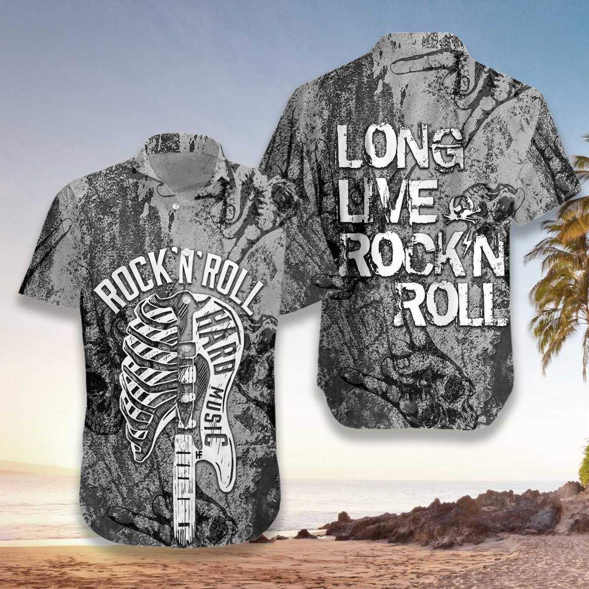 Hawaiian Aloha Shirts Long Live Rock'n Roll Guitar